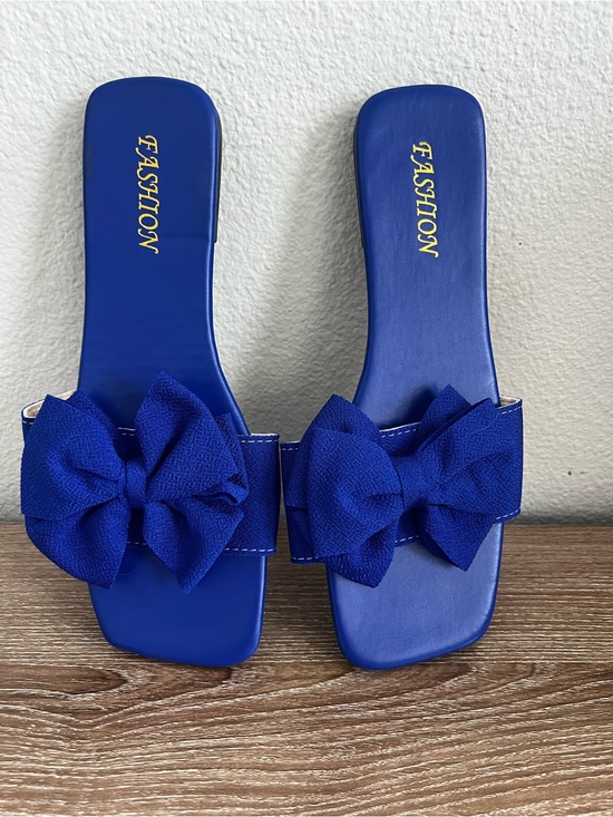 The Unbranded Brand Shoes - FASHION Royal Blue Bow Slide Mules - Women's Slip-On Sandals